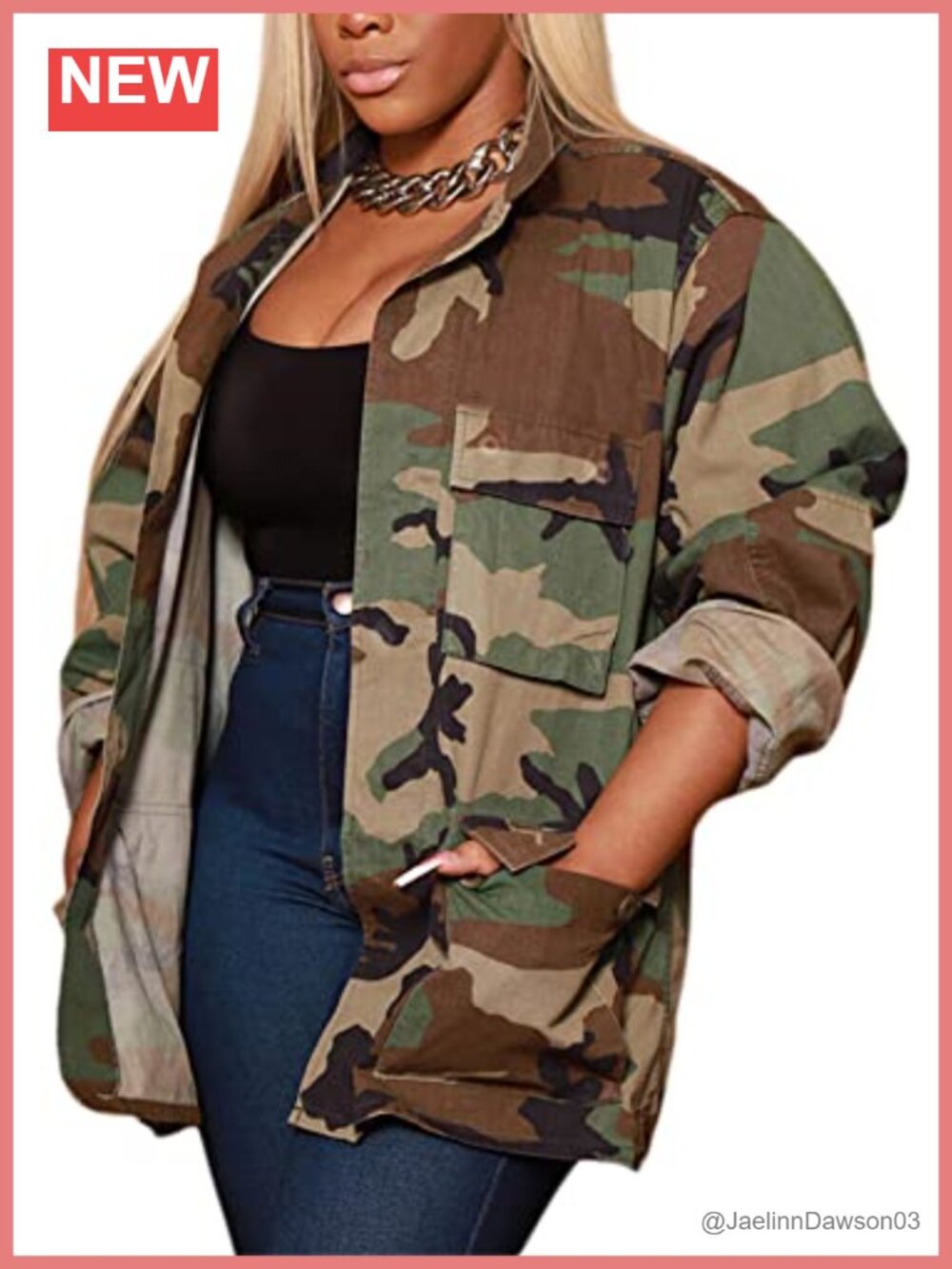 Camouflage Blazer Jacket Long Sleeve Button Overcoat